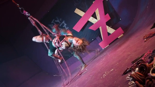 Dirty lady at tattoo bondage video